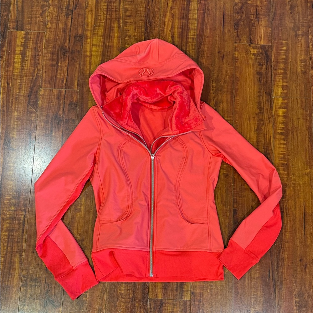Lululemon Coral Double Zipped Hooded Fur Lined Jacket